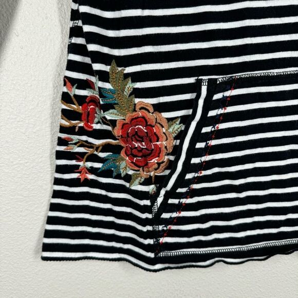 Johnny Was Striped Floral Embroidered Pocket Pullover Long Sleeve Shirt Small - Picture 3 of 7
